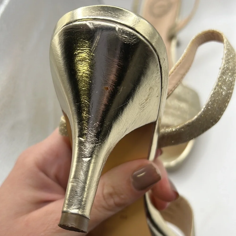 I Miller Beautiful Shoes Heels Strappy Sandals Gold Glitter Shimmer Womens 8 M